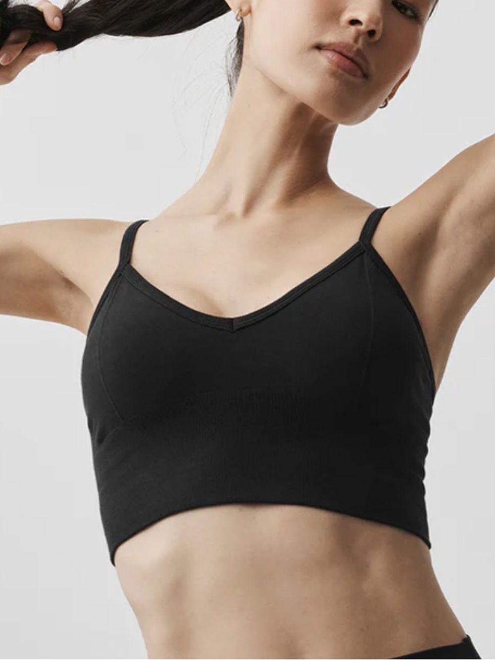 Alo Yoga Delight Bralette Black Seamless V Neck Longline Adjustable Strap-M